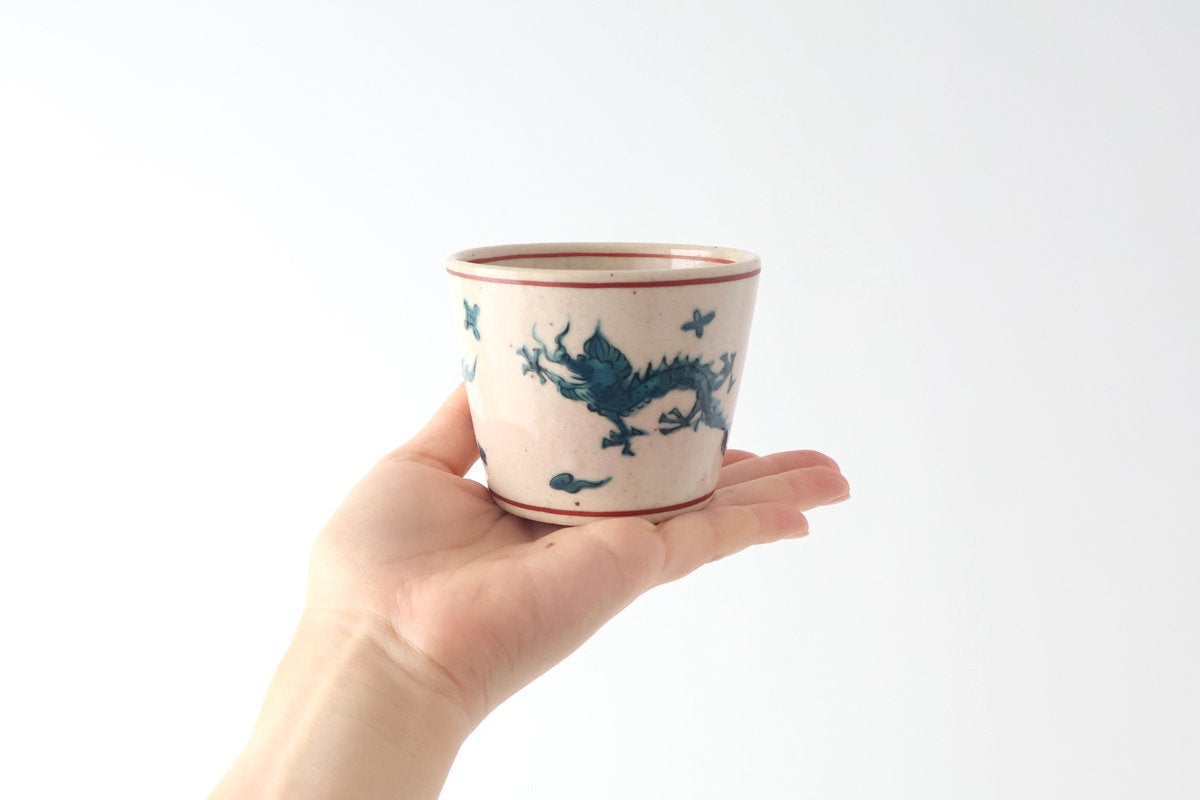 Zoho Kiln Soba Choko Green Dragon | Free Cup Mino Ware