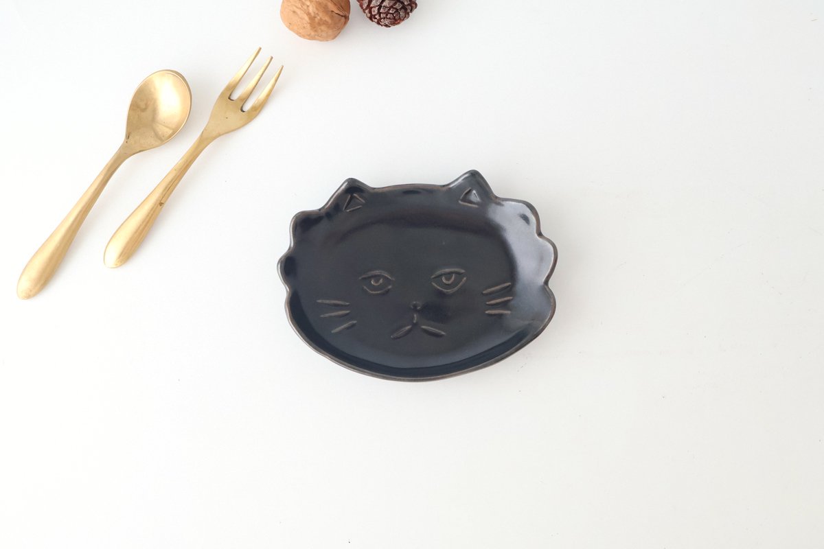 sen TWIN CATS plate Black| Hasami Ware