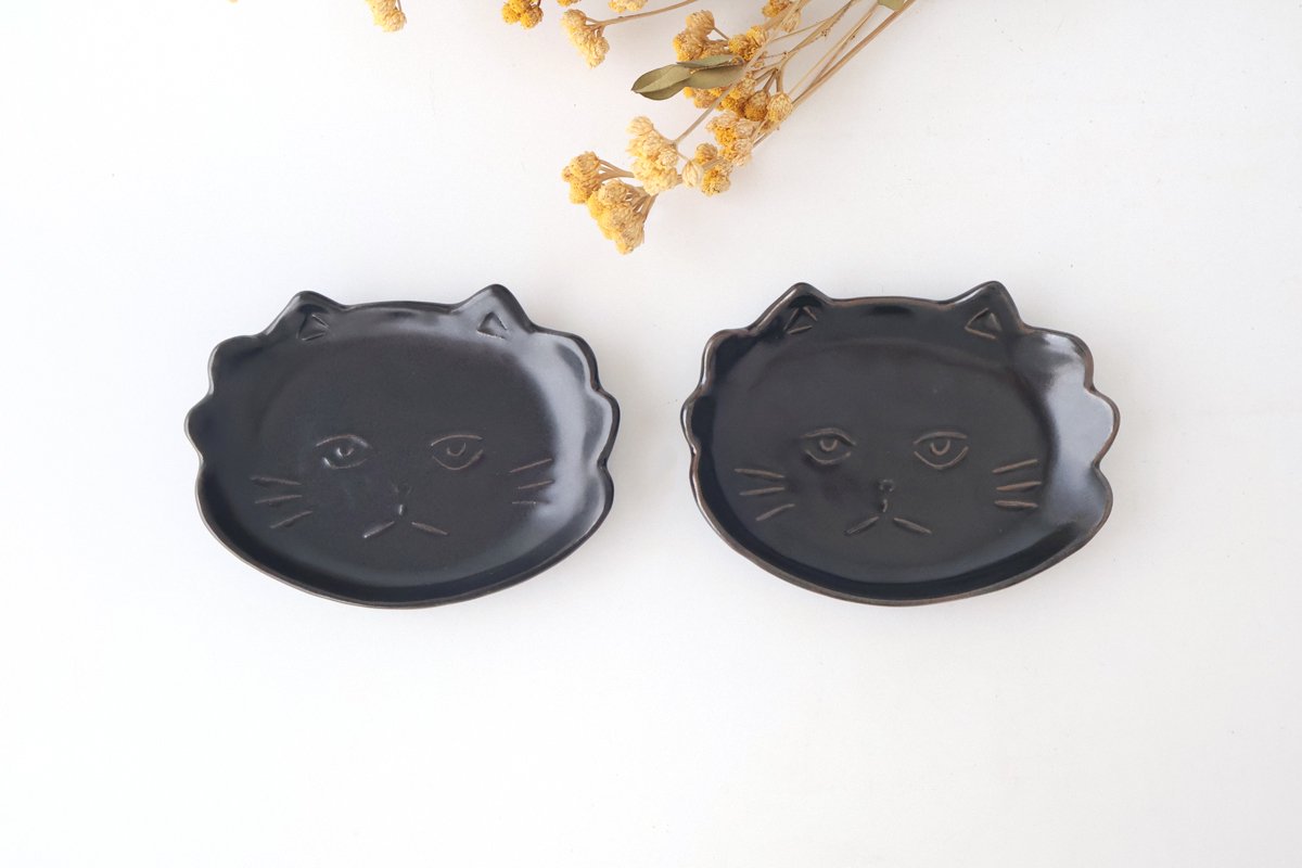 sen TWIN CATS plate Black| Hasami Ware