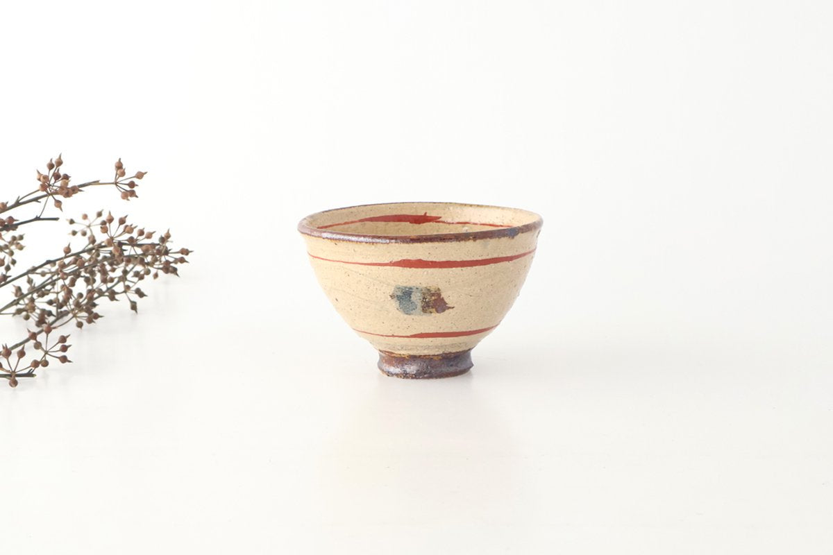 Rice Bowl Beige and Red Lines | Shigaraki Ware