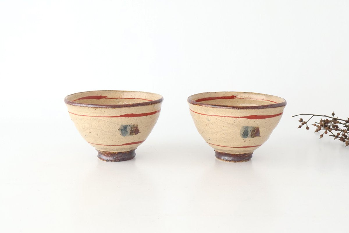 Rice Bowl Beige and Red Lines | Shigaraki Ware