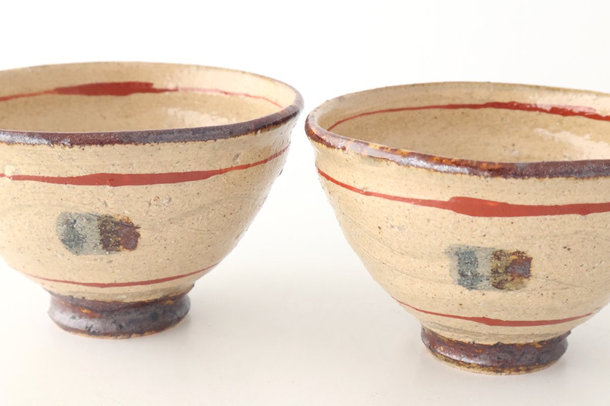 Rice Bowl Beige and Red Lines | Shigaraki Ware