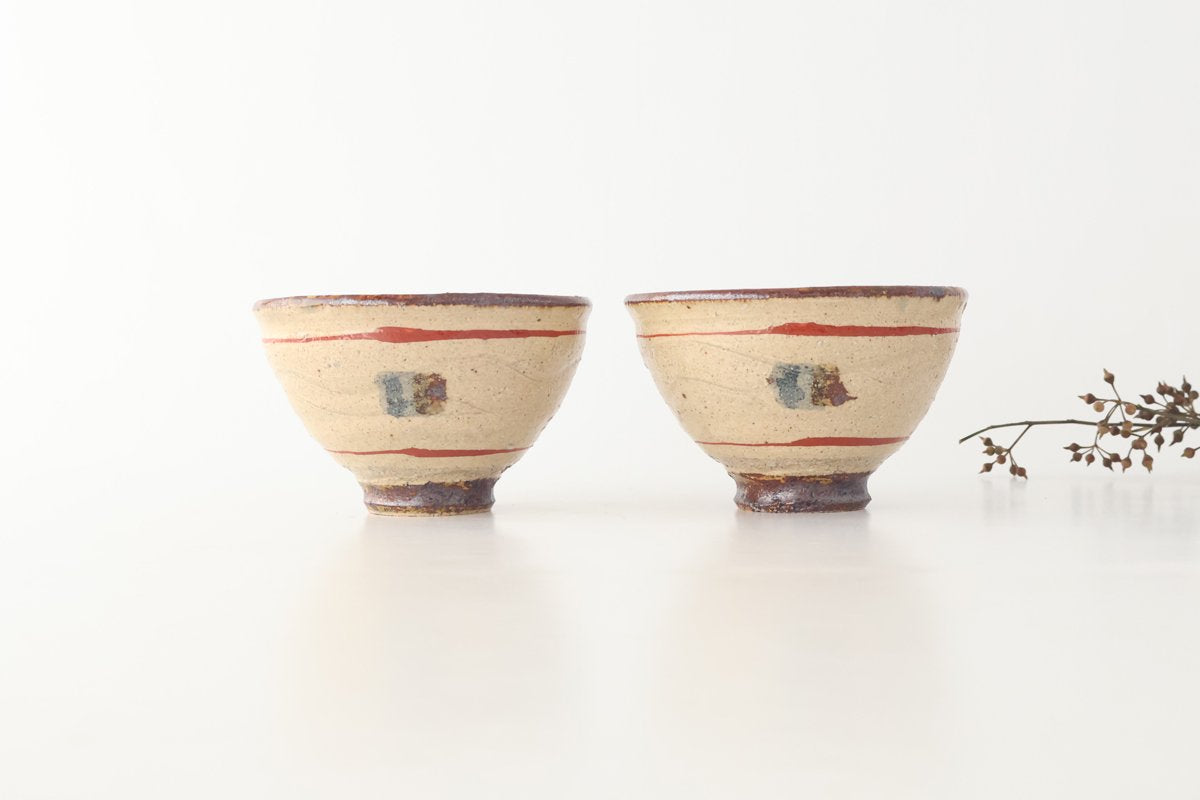 Rice Bowl Beige and Red Lines | Shigaraki Ware