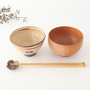 Rice Bowl Beige and Red Lines | Shigaraki Ware