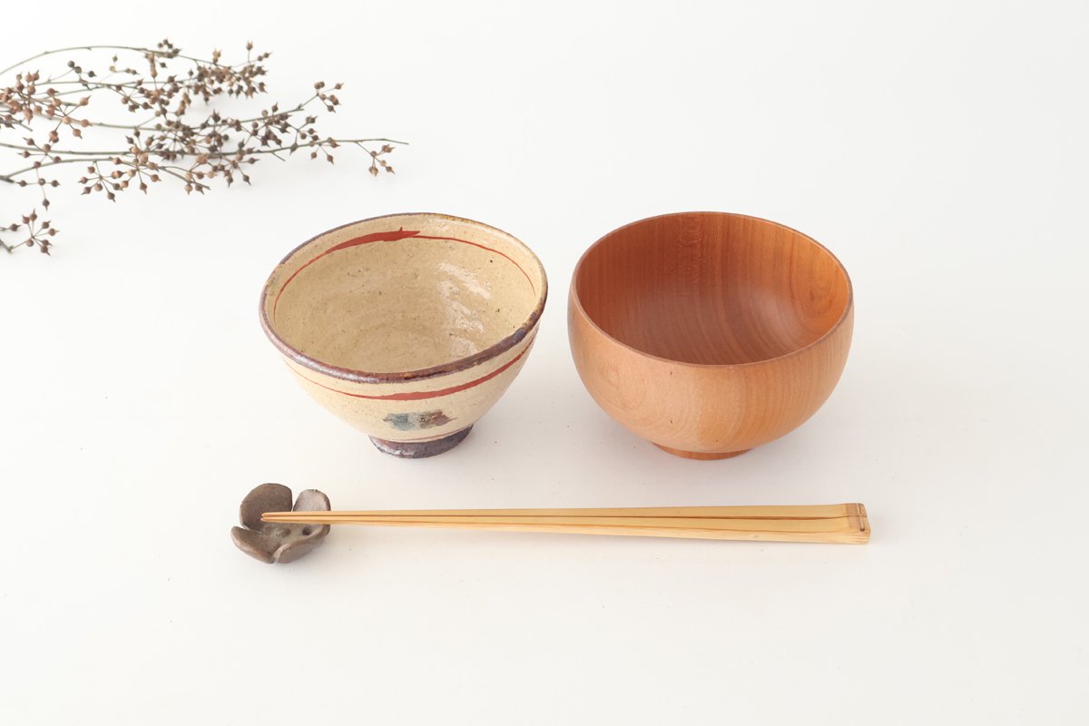 Rice Bowl Beige and Red Lines | Shigaraki Ware