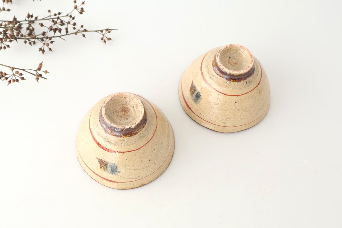 Rice Bowl Beige and Red Lines | Shigaraki Ware