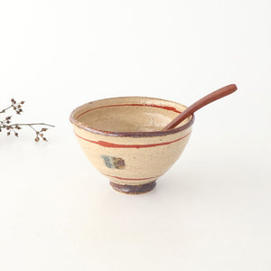 Rice Bowl Beige and Red Lines | Shigaraki Ware