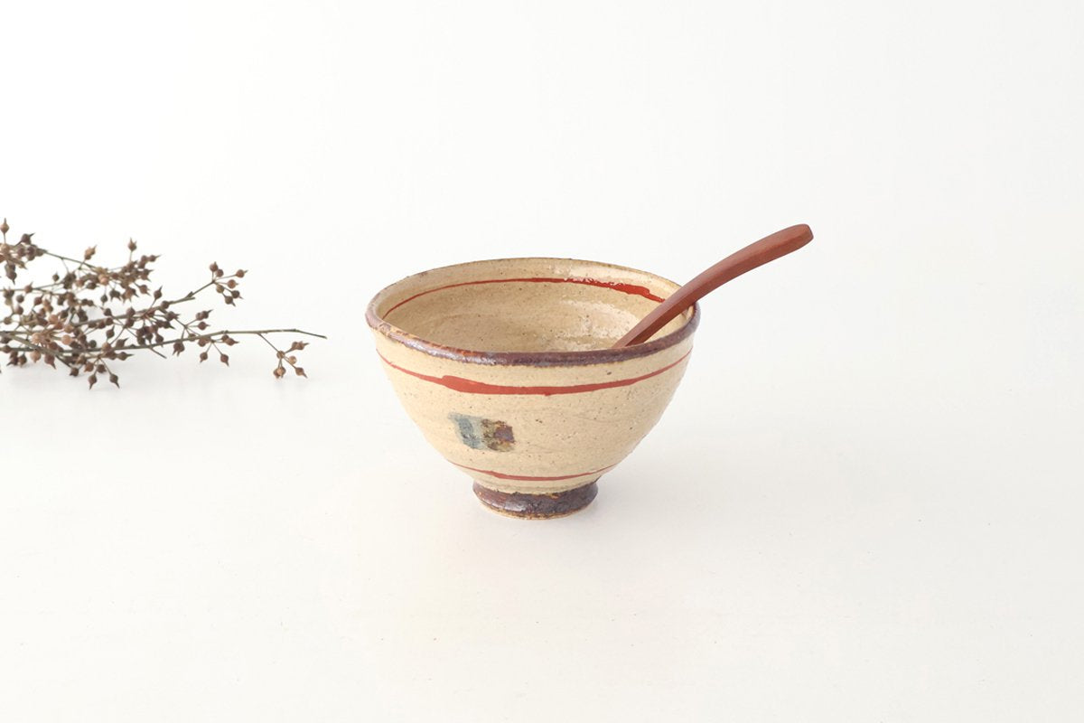 Rice Bowl Beige and Red Lines | Shigaraki Ware