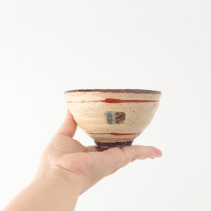 Rice Bowl Beige and Red Lines | Shigaraki Ware