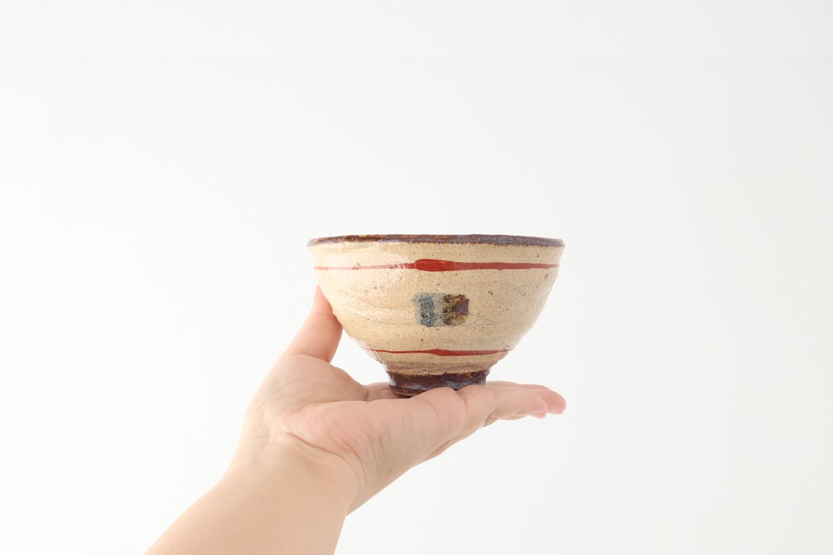 Rice Bowl Beige and Red Lines | Shigaraki Ware