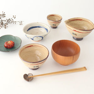 Rice Bowl Beige and Red Lines | Shigaraki Ware