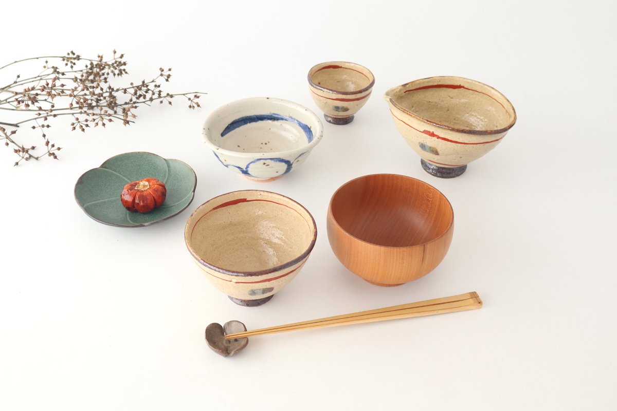 Rice Bowl Beige and Red Lines | Shigaraki Ware