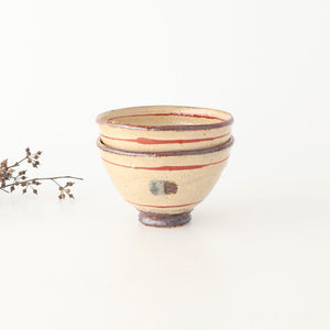 Rice Bowl Beige and Red Lines | Shigaraki Ware