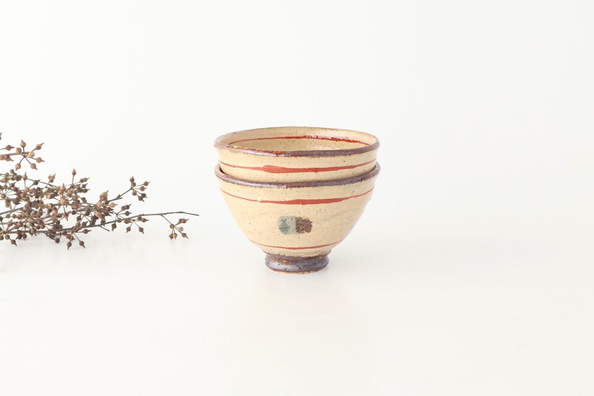 Rice Bowl Beige and Red Lines | Shigaraki Ware