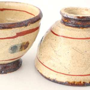 Sake Cup Guinomi Brown and Red Lines | Shigaraki Ware