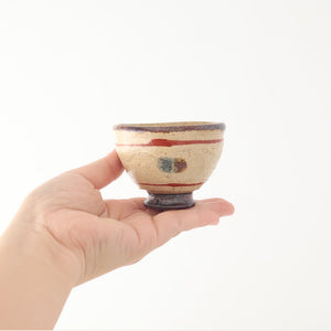 Sake Cup Guinomi Brown and Red Lines | Shigaraki Ware