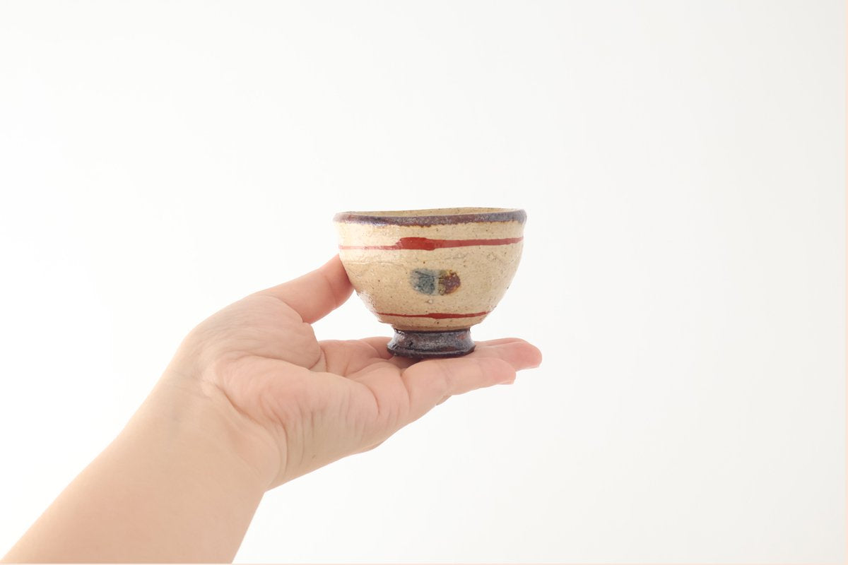 Sake Cup Guinomi Brown and Red Lines | Shigaraki Ware