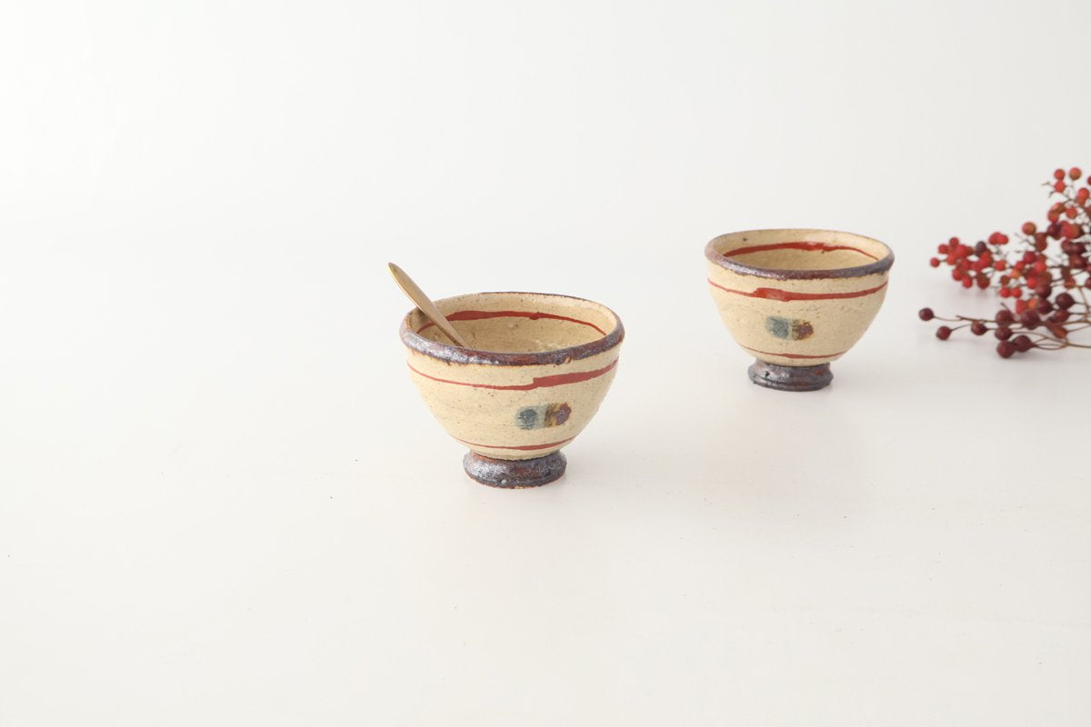 Sake Cup Guinomi Brown and Red Lines | Shigaraki Ware