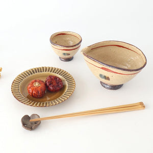 Sake Cup Guinomi Brown and Red Lines | Shigaraki Ware