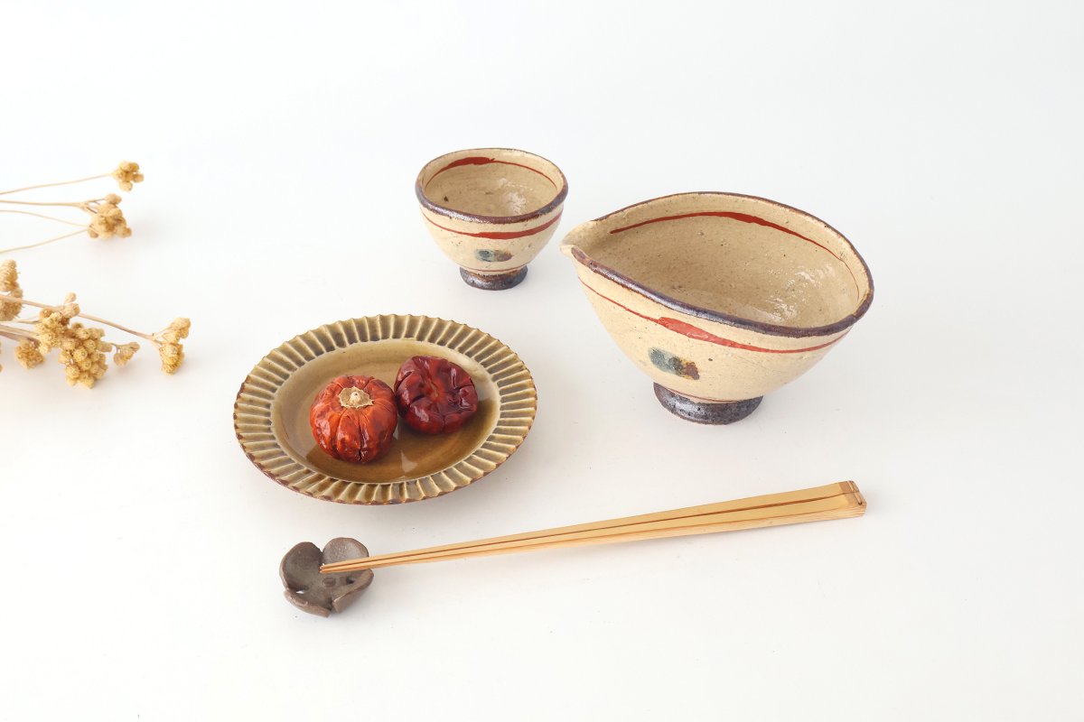 Sake Cup Guinomi Brown and Red Lines | Shigaraki Ware