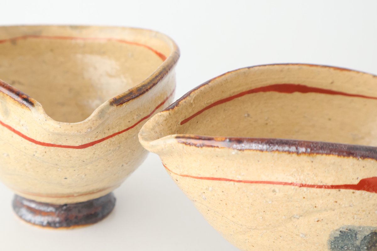 Katakuchi Small Bowl Brown and Red Lines | Shigaraki Ware