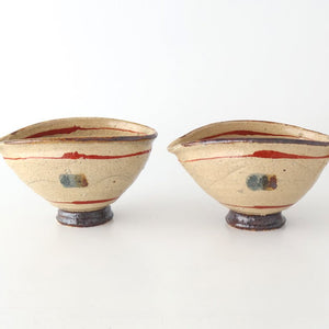 Katakuchi Small Bowl Brown and Red Lines | Shigaraki Ware