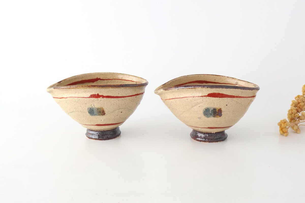 Katakuchi Small Bowl Brown and Red Lines | Shigaraki Ware