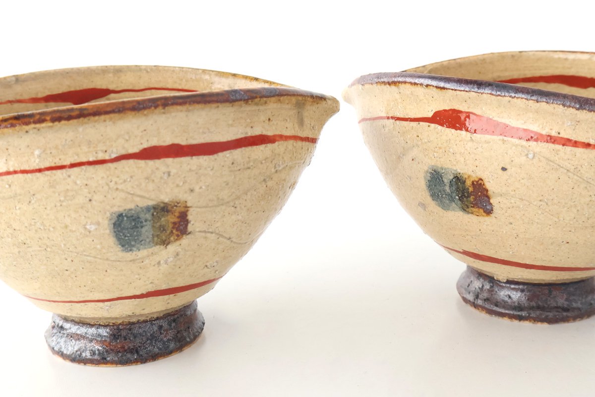 Katakuchi Small Bowl Brown and Red Lines | Shigaraki Ware