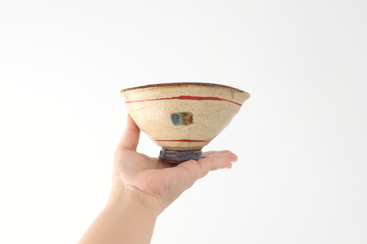 Katakuchi Small Bowl Brown and Red Lines | Shigaraki Ware