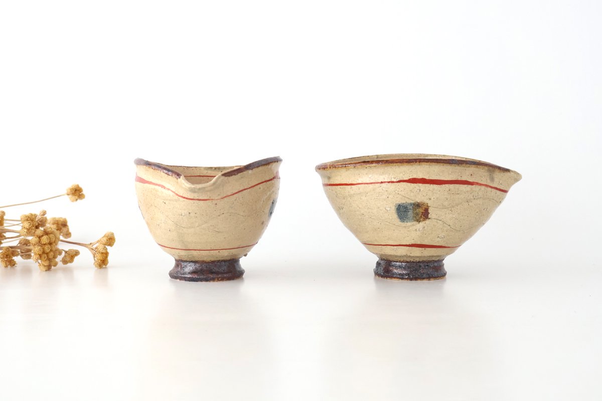 Katakuchi Small Bowl Brown and Red Lines | Shigaraki Ware