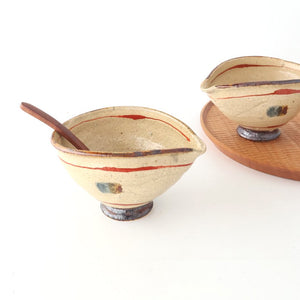 Katakuchi Small Bowl Brown and Red Lines | Shigaraki Ware