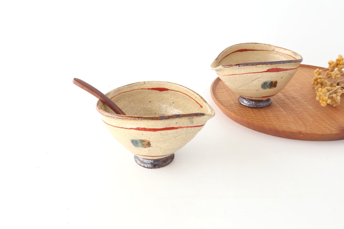 Katakuchi Small Bowl Brown and Red Lines | Shigaraki Ware