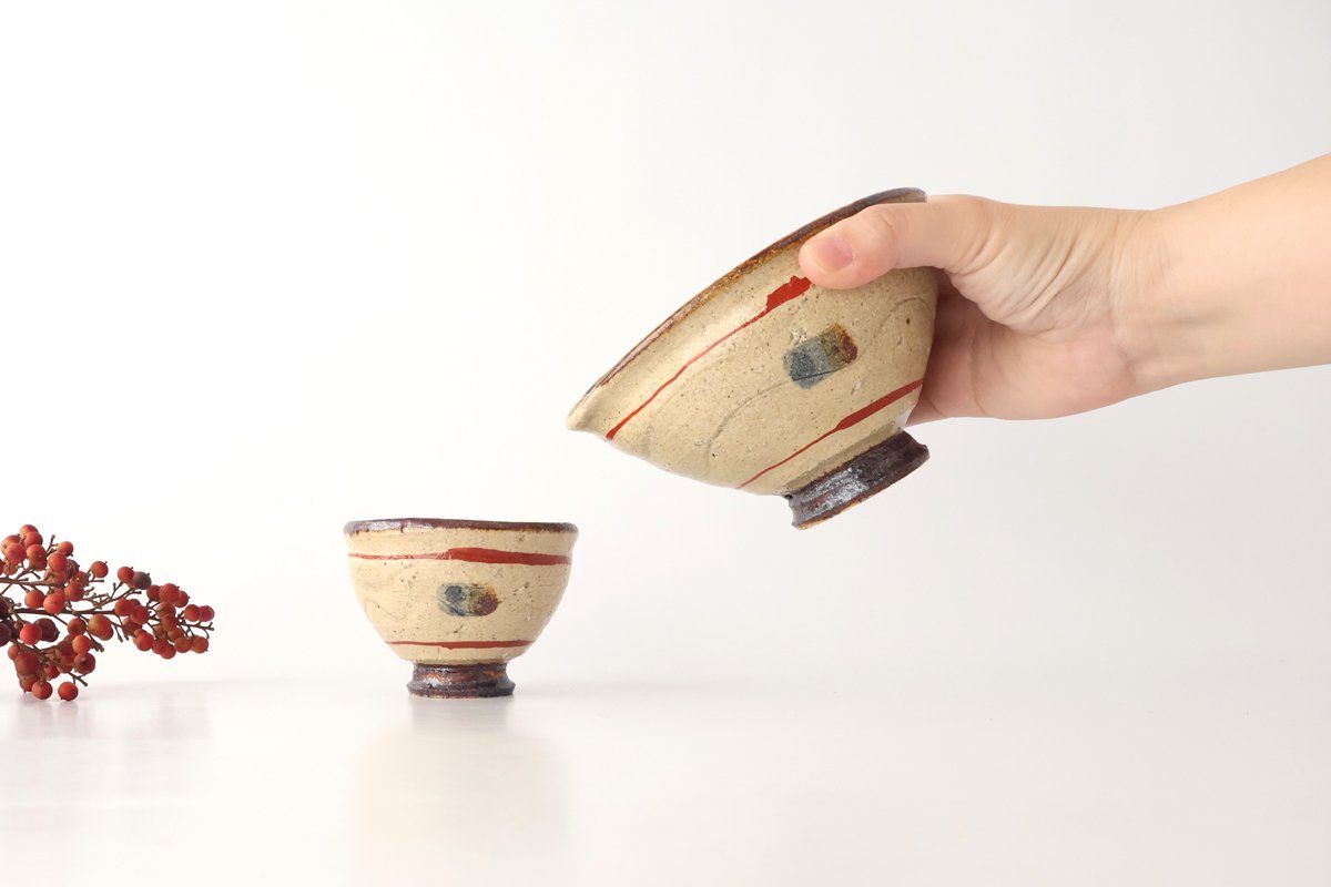 Katakuchi Small Bowl Brown and Red Lines | Shigaraki Ware