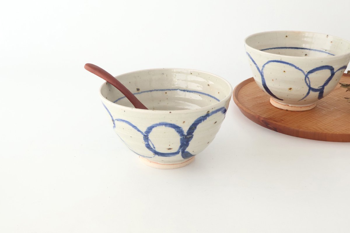 Donburi Bowl Blue Circles  | Shigaraki Ware