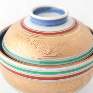 Bowl with Lid Three-color and Gold Chrysanthemum | Serving Bowl Arita Ware