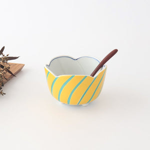 Flower-shaped Small Bowl Yellow and Green Stripe | Arita Ware