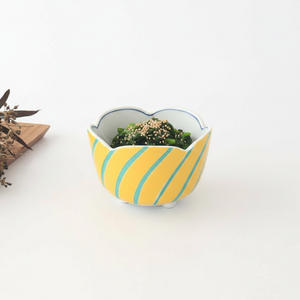 Flower-shaped Small Bowl Yellow and Green Stripe | Arita Ware