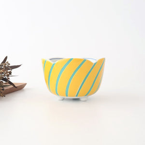 Flower-shaped Small Bowl Yellow and Green Stripe | Arita Ware