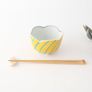 Flower-shaped Small Bowl Yellow and Green Stripe | Arita Ware