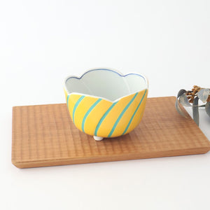 Flower-shaped Small Bowl Yellow and Green Stripe | Arita Ware