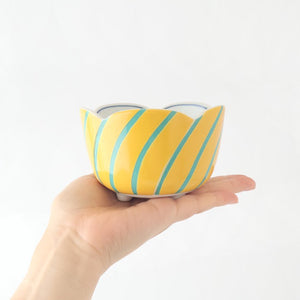 Flower-shaped Small Bowl Yellow and Green Stripe | Arita Ware