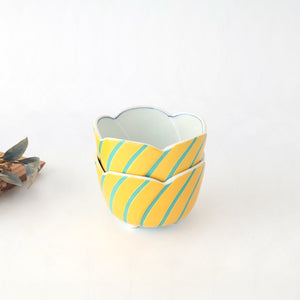 Flower-shaped Small Bowl Yellow and Green Stripe | Arita Ware