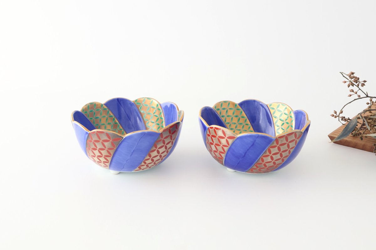 Flower-shaped Bowl Gold and Silver Shippo Pattern | Kobachi Arita Ware