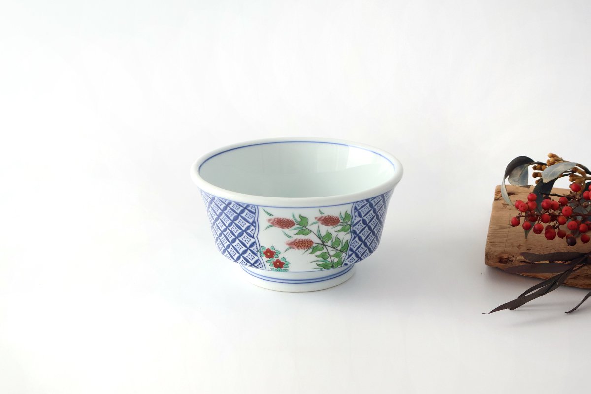 Round Bowl Red Wheat and Peony | Serving Bowl Arita Ware