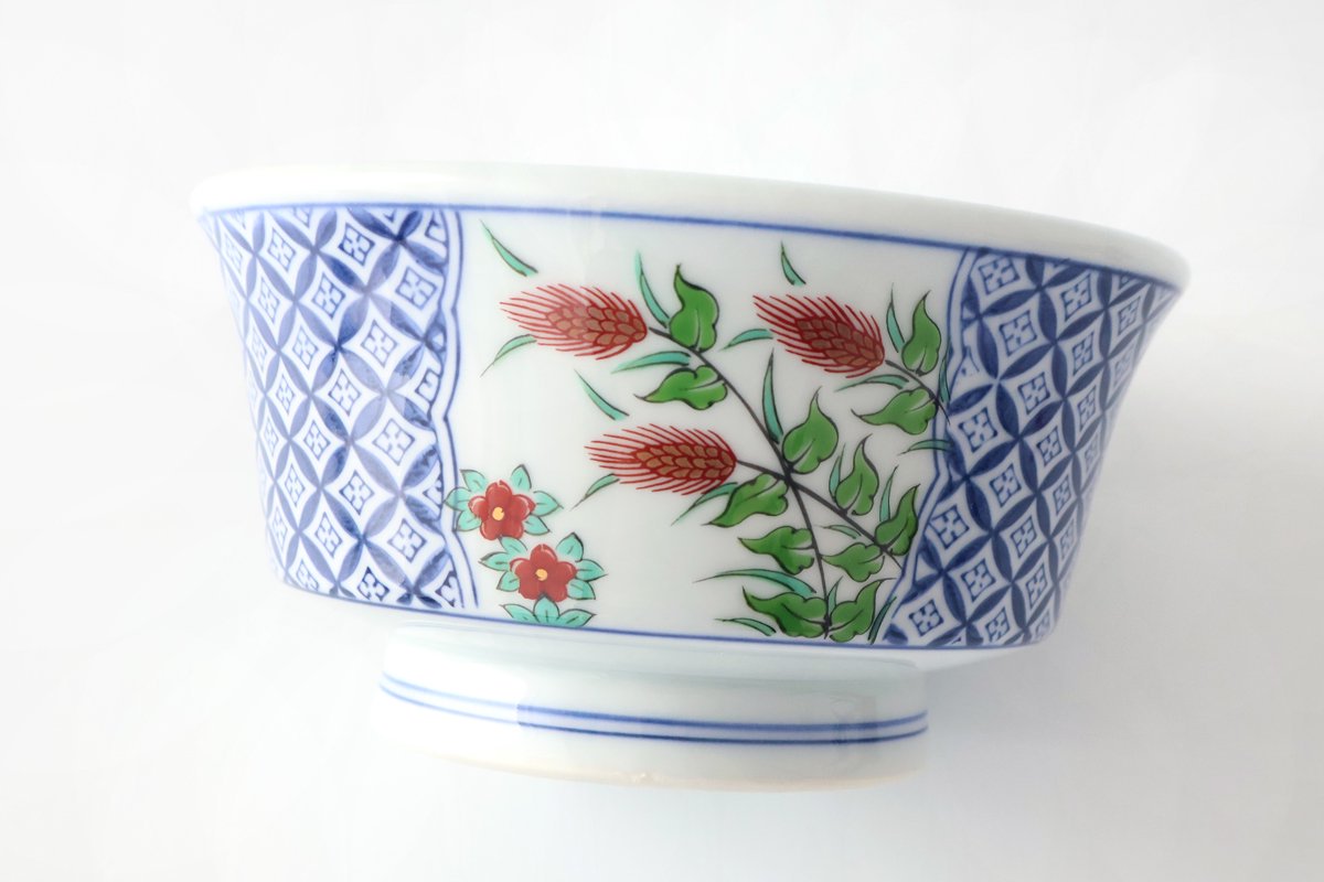 Round Bowl Red Wheat and Peony | Serving Bowl Arita Ware