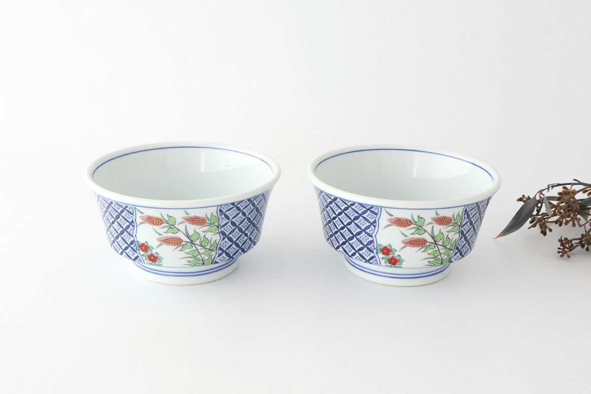 Round Bowl Red Wheat and Peony | Serving Bowl Arita Ware