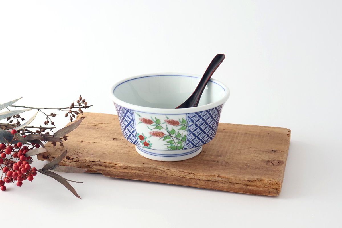 Round Bowl Red Wheat and Peony | Serving Bowl Arita Ware