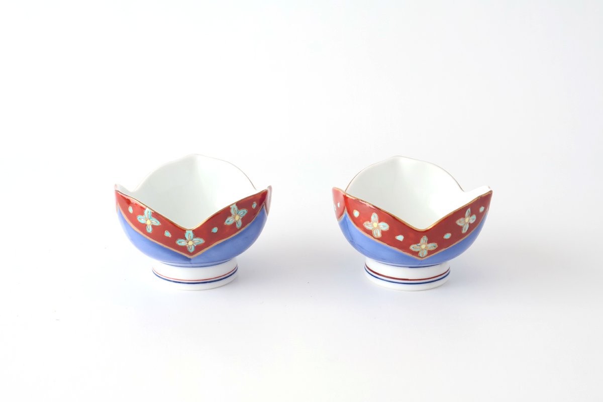 Small Bowl Flower-shape Blue and Red | Kobachi Arita Ware