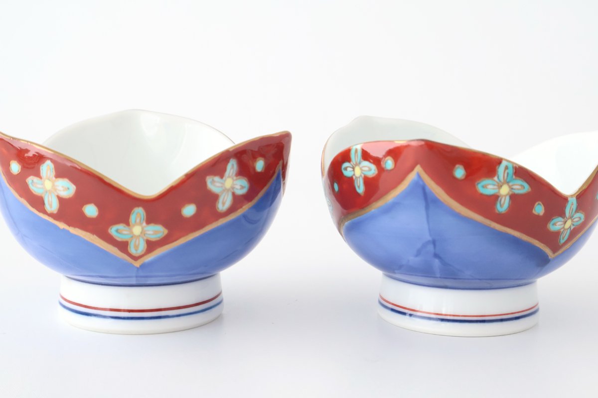 Small Bowl Flower-shape Blue and Red | Kobachi Arita Ware