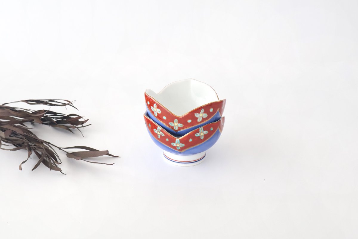 Small Bowl Flower-shape Blue and Red | Kobachi Arita Ware